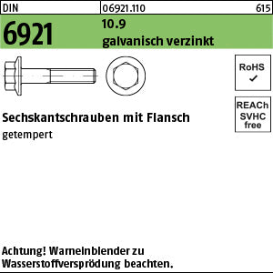 DIN 6921 10.9 galvanisch verzinkt A2F, getempert - Sechskant.schrauben mit Flansch