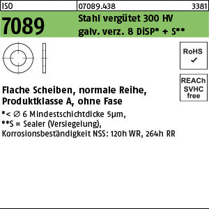 ISO 7089 Stahl 4 ( x 0, 8) 300 HV, galvanisch verzinkt DiSP + S gal Zink-Dispersion - Scheiben