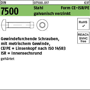 DIN 7500 Stahl gehärtet PE -T galvanisch verzinkt - Gewindefurchende Schrauben