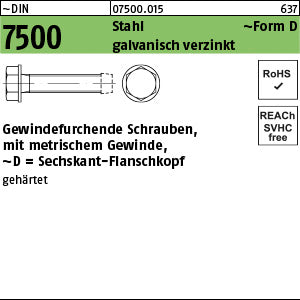 DIN 7500 Stahl gehärtet D galvanisch verzinkt, mit Bund - Gewindefurchende Schrauben