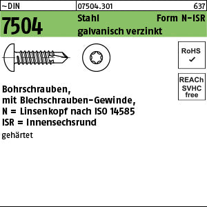 DIN 7504 Stahl N Torx galvanisch verzinkt, Linsenkopf - Bohrschrauben