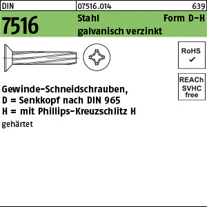 DIN 7516 Stahl D Phillips/Kreuzschlitz galvanisch verzinkt - Gewinde-Schneidschrauben