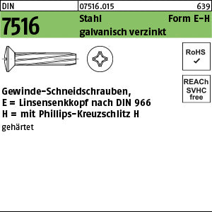 DIN 7516 Stahl E Phillips/Kreuzschlitz galvanisch verzinkt - Gewinde-Schneidschrauben