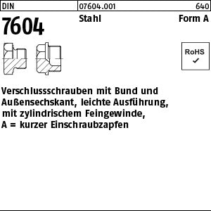 DIN 7604 Stahl A (Zylindergewinde) - Verschlußschrauben