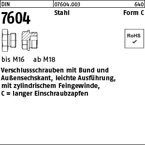 DIN 7604 Stahl C (Zylindergewinde) - Verschlußschrauben