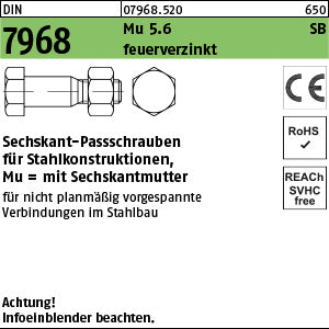 DIN 7968 Mutter 5.6 / CE feuerverzinkt - Sechskant-Paßschrauben