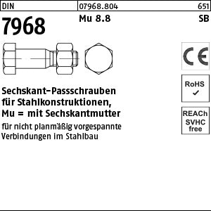 DIN 7968 8.8 Mutter SB nach EN 15048 - Sechskant-Paßschrauben