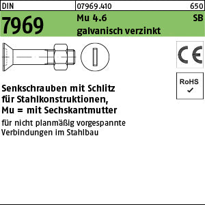 DIN 7969 Mutter 4.6 / CE galvanisch verzinkt - Senkschrauben mit Schlitz