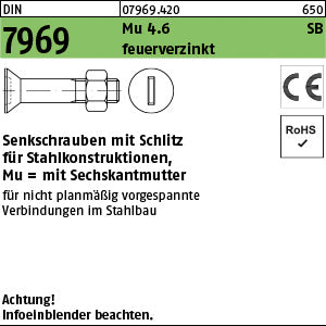 DIN 7969 Mutter 4.6 U / CE feuerverzinkt - Senkschrauben mit Schlitz