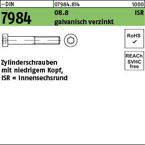 DIN 7984 08.8 galvanisch verzinkt, Antr. Innensechsrund - Zylinderschrauben