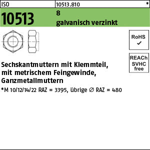 ISO 10513 8 galvanisch verzinkt - Sechskantmuttern