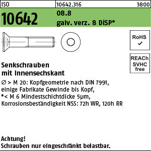 ISO 10642 08.8 galvanisch verzinkt DiSP (Dickschichtpass.) gal Zink-Dispersion - Senkschrauben