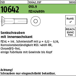 ISO 10642 010.9 Zinklamelle L/nc/x/x/480h/C Zinklamelle - Senkschrauben
