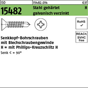 ISO 15482 Stahl ST Phillips/Kreuzschlitz galvanisch verzinkt - Senk-Bohrschrauben