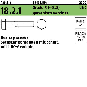 Hex cap screws Grade 5 galvanisch verzinkt 1/4 - 20 UNC x 1 1/4 (32 mm) galvanisch verzinkt - Hex cap screws