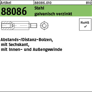 SK-Abstands Bolzen I/A Stahl galvanisch verzinkt / 2, 5 x 6 SW 5, 5 - Sechskant.-Abstandsbolzen