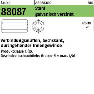 Sechskant.Verbindungsmuffe St.galvanisch verzinkt SW 10 - Sechskant.-Verbindungsmuffen
