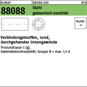 Verbindungsmuffe, Rd. x 10 Stahl, galvanisch verzinkt - Verbindungsmuffen, rund