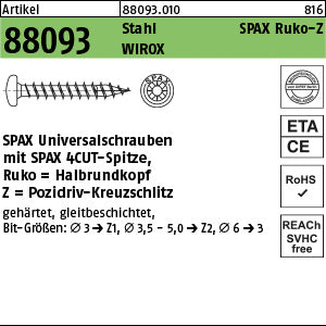 SPAX Stahl Pozidriv/Kreuzschlitz WIROX, Rundkopf galvanisch verzinkt