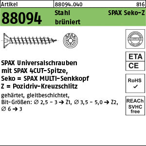 SPAX Stahl Pozidriv/Kreuzschlitz Wellenschliff, brüniert, Senkkopf brün (Senkkopf-Pozidriv)