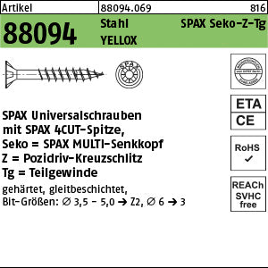 SPAX Stahl Pozidriv/Kreuzschlitz YELLOX, Senkkopf gal verzinkt gelb (Senkkopf-Pozidriv)