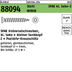SPAX Stahl Pozidriv/Kreuzschlitz WIROX, klein Senkkopf galvanisch verzinkt (Senkkopf-Pozidriv)