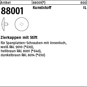 Kappen mit Innenl. weiß, für SPAX - Zierkappen mit Stift