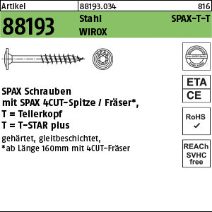 SPAX Tellerkopf Stahl gehärtet Torx WIROX galvanisch verzinkt