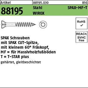 SPAX Torx WIROX Senkkopf, mit Fräsrippen und Schneidspitze galvanisch verzinkt