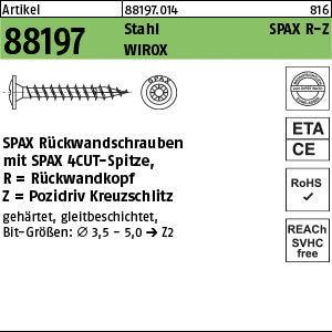 SPAX Rückwandschr. Stahl Pozidriv/Kreuzschlitz WIROX galvanisch verzinkt