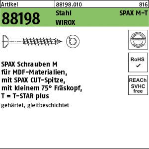 SPAX-M Senkkopf m.Fräsrippen und CUT-Sp. St.WIROX -T galvanisch verzinkt