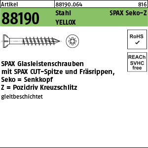 SPAX Stahl -Z2 galvanisch verzinkt gelb YELLOX (Senkkopf-Pozidriv)