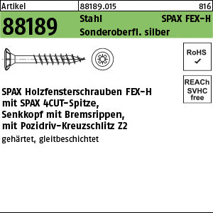 SPAX FEX-H Stahl Pozidriv/Kreuzschlitz Sonderoberfläche silber galvanisch verzinkt (Senkkopf-Pozidriv)
