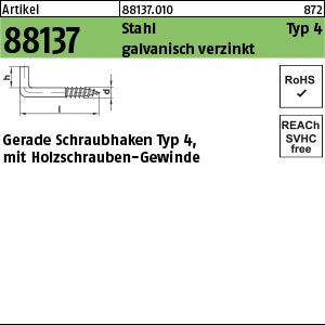 Ger. Schraubhaken Artikel 4 Stahl 20 mm galvanisch verzinkt - Ger. Schraubhaken