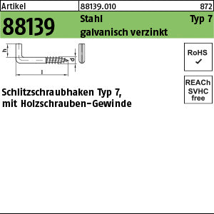 Schlitzschraubhaken Artikel 7 Stahl galvanisch verzinkt - Schlitzschraubhaken