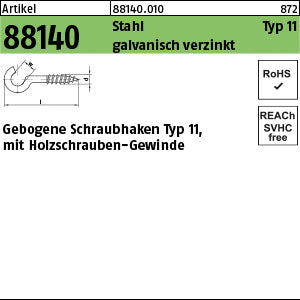 geb. Schraubenhaken Stahl Typ 11 20 mm galvanisch verzinkt - Gebogene Schraubhaken