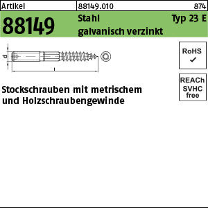 Stockschrauben Stahl Typ 23E galvanisch verzinkt - Stockschrauben