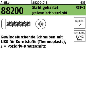 RST mit Linsenkopf & Pozidriv/Kreuzschlitz Stahl gehärtet, galvanisch verzinkt - Schrauben für Kunststoff