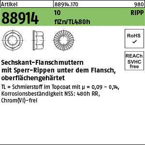 Sechskant-Rippen-Muttern Kl.10 Zinklamelle - Sechskant.-Flanschmuttern