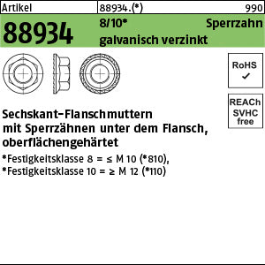 Sechsk. Sperrzahnmut. Klasse 10 galvanisch verzinkt - Sechskant.-Flanschmuttern