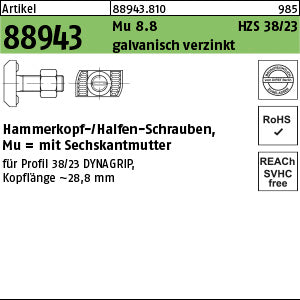 Halfenschrauben HZS 38/23 8.8 Mutter galvanisch verzinkt - Halfenschraube