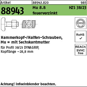 Halfenschrauben HZS 38/23 8.8 Mutter feuerverzinkt - Halfenschraube