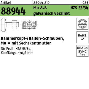 Halfenschrauben HZS 53/34 8.8 galvanisch verzinkt - Halfenschraube