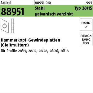 Hammerkopf Gewindeplatte Typ 28/15, , galvanisch verzinkt - Hammerkopf-Gewindeplatten