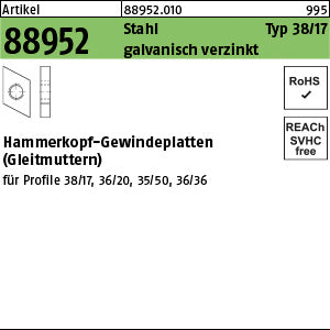 Hammerkopf Gewindeplatte Typ 38/17, , galvanisch verzinkt - Hammerkopf-Gewindeplatten