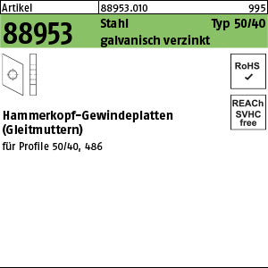 Hammerkopf Gewindeplatte Typ 50/40, , galvanisch verzinkt - Hammerkopf-Gewindeplatten