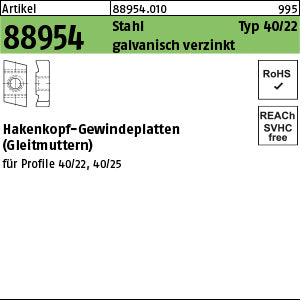 Hakenkopf Gewindeplatte Typ 40/22, , galvanisch verzinkt - Hakenkopf-Gewindeplatten