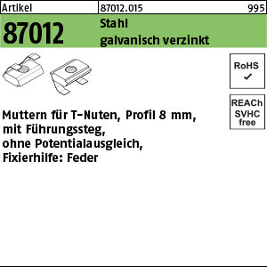 Muttern für T-Nuten Stahl galvanisch verzinkt 8 mm, ohne Potentialausgl. - Muttern für T-Nuten