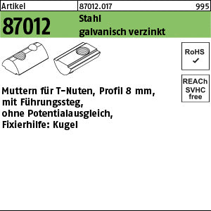 Muttern für T-Nuten Stahl galvanisch verzinkt 8 mm, ohne Potentialausg. - Muttern für T-Nuten