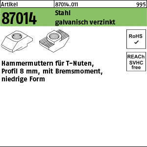 Hammerkopfmutter Stahl galvanisch verzinkt 8 mm, niedrige Form - Hammerkopfmuttern